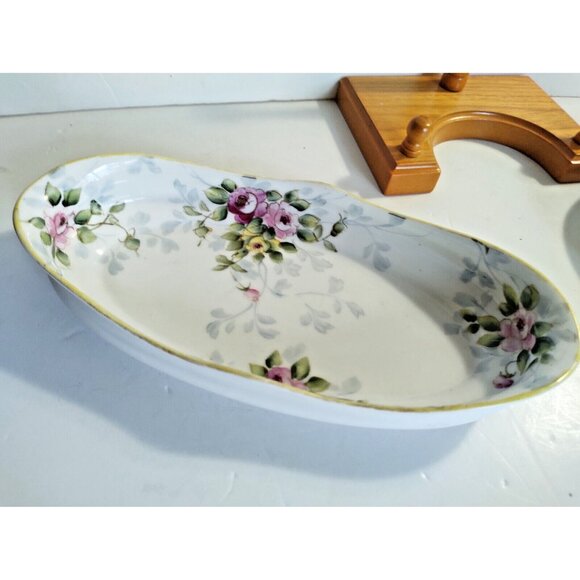 Vintage Nippon Japan Hand Painted Flowered Celery Serving Dish 9" x 4" - Picture 1 of 8